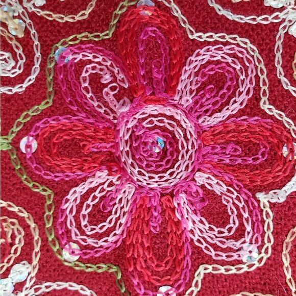 HANDMADE Embroidered Sequined Designed Deep Burgundy Shawl - Picture 10 of 13